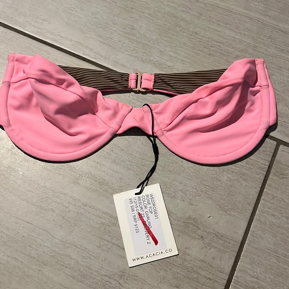 Acacia swimwear bikini strapless rose top in the print darling  NWT
